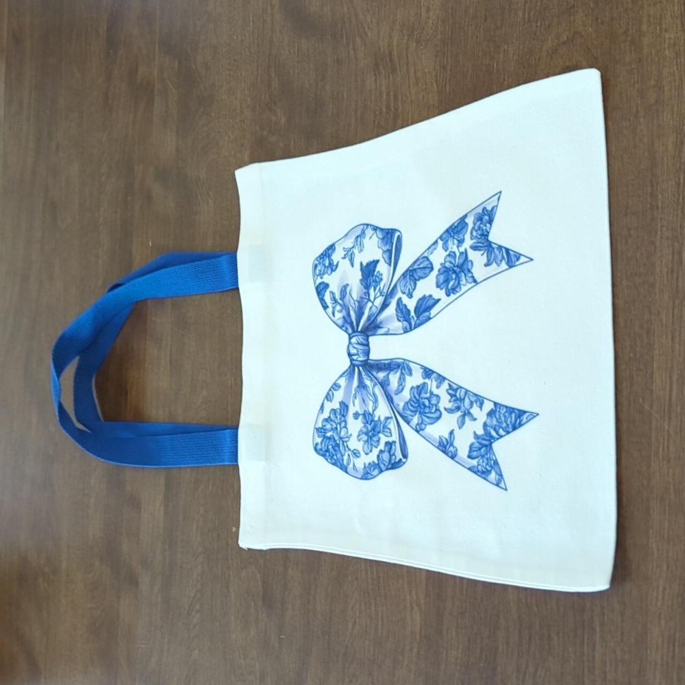 Floral Blue Bow Canvas Tote Bag